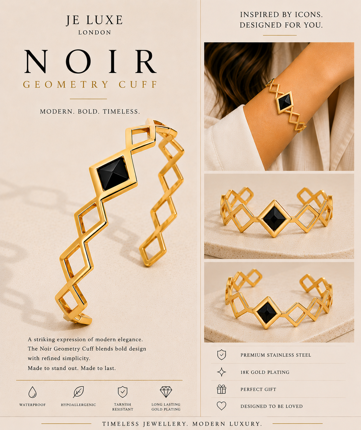 Noir Geometry Cuff Bracelet